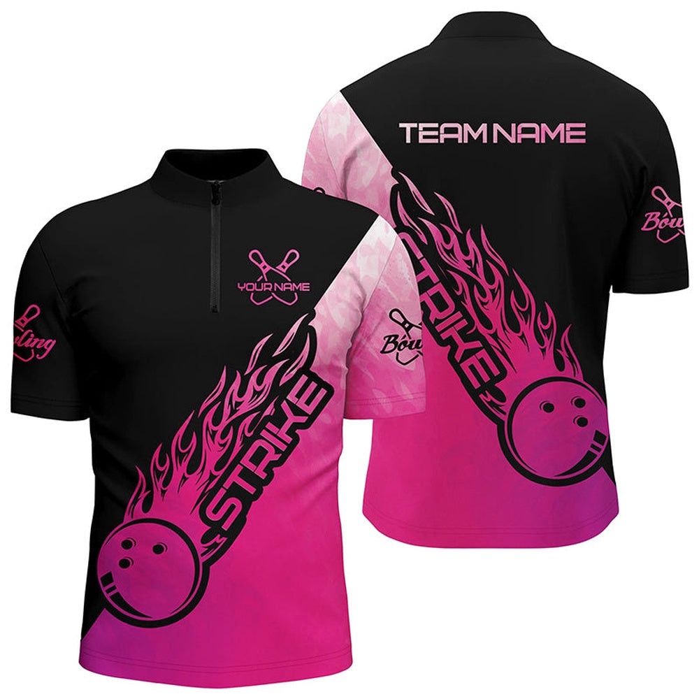 Strike Bowling Pink Bowling Jersey For Men, Bowling Team Shirts Bowler Outfit, Custom Bowling Team Jersey Shirt