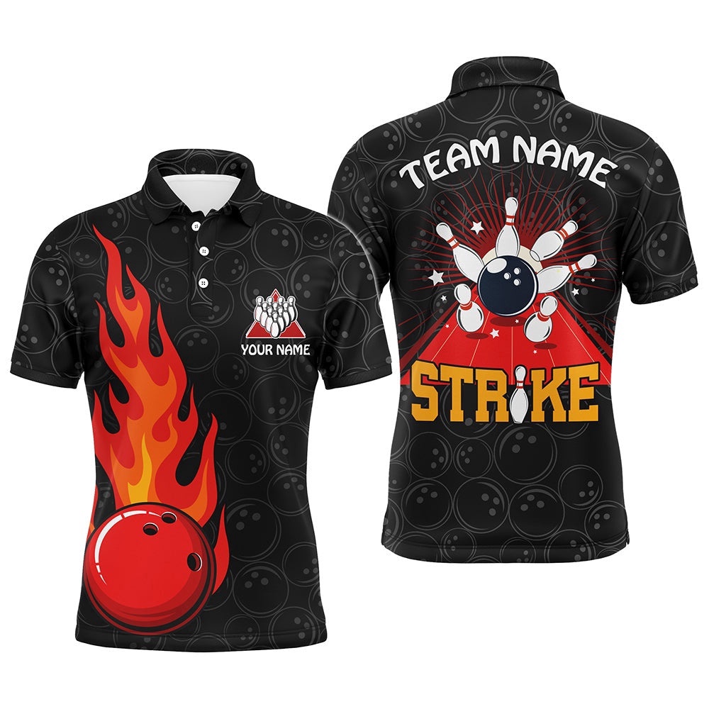 Strike Flame Bowling Shirt For Men Custom Black Bowling Polo Shirt Team Bowling Polo Shirt, Personalized Bowling Team Shirt Strike Flame Bowling Shirt For Men Custom Black Bowling Polo Shirt Team Bowling Polo Shirt, Personalized Bowling Team Shirt