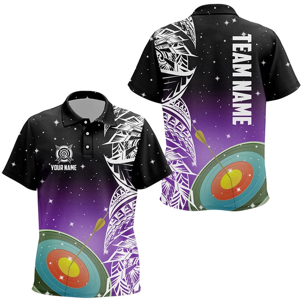 Target Archery Purple Galaxy Pattern Polo Shirts, Team League Archery Polo, Custom Archery Team Polo Shirt