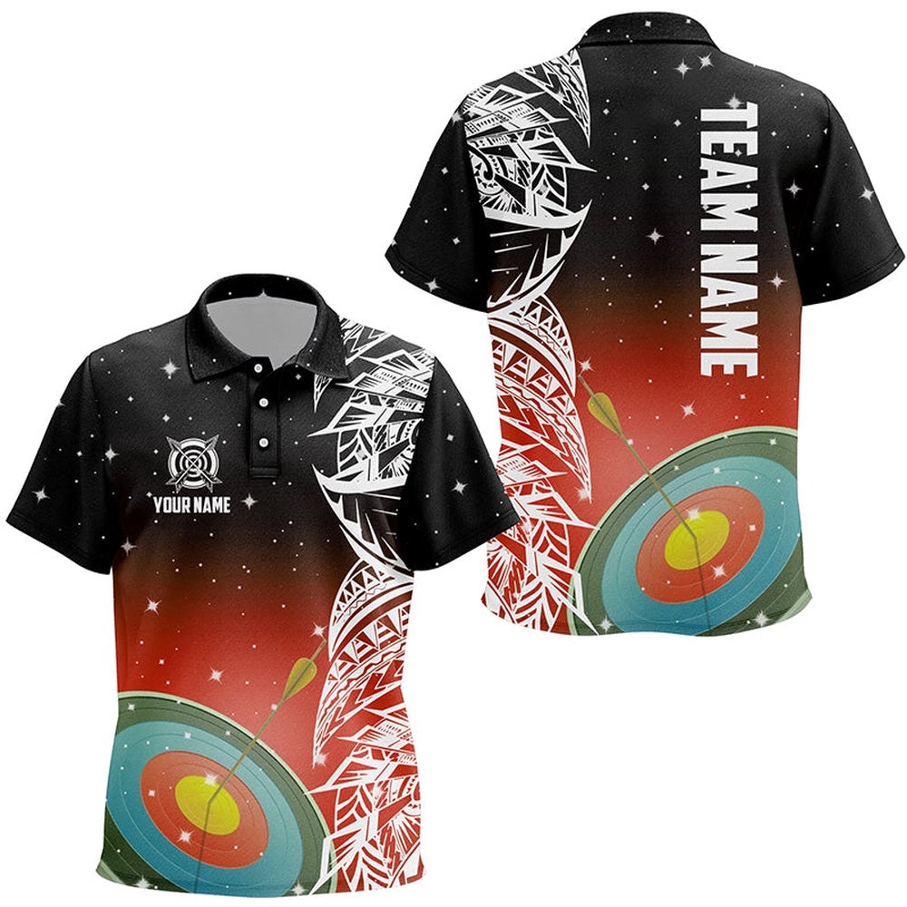 Target Archery Red Galaxy Pattern Polo Shirts, Team League Archery Polo, Custom Archery Team Polo Shirt