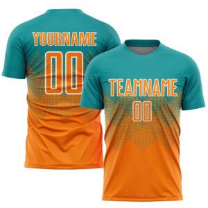 Teal Bay Orange White Sublimation Soccer Uniform…