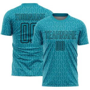 Teal Black Geometric Pattern Sublimation Soccer Uniform…