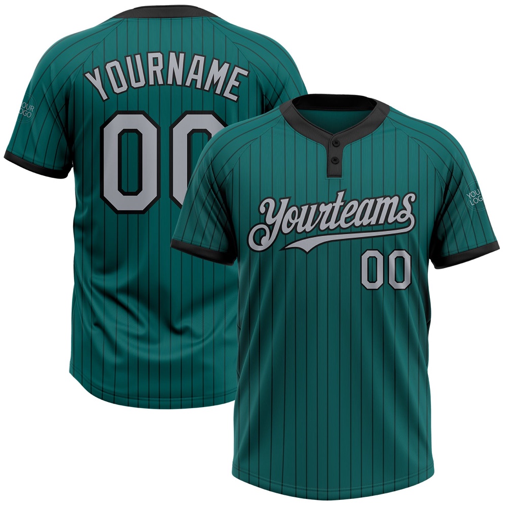 Teal Black Pinstripe Gray Two Button Unisex Softball Jersey, Custom Team Softball Jersey Teal Black Pinstripe Gray Two Button Unisex Softball Jersey, Custom Team Softball Jersey