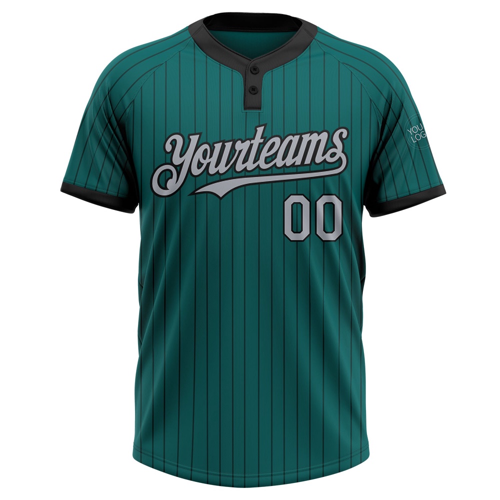 Teal Black Pinstripe Gray Two Button Unisex Softball Jersey, Custom Team Softball Jersey Teal Black Pinstripe Gray Two Button Unisex Softball Jersey, Custom Team Softball Jersey