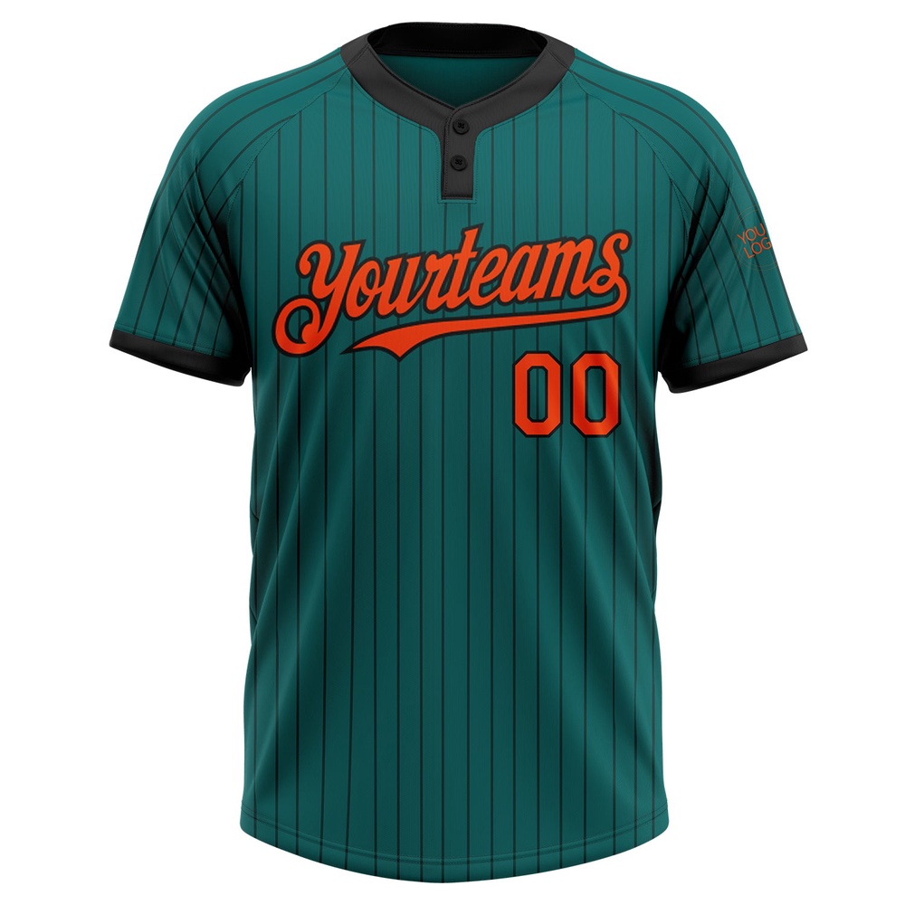 Teal Black Pinstripe Orange Two Button Unisex Softball Jersey, Custom Team Softball Jersey Teal Black Pinstripe Orange Two Button Unisex Softball Jersey, Custom Team Softball Jersey