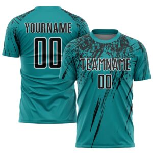 Teal Black White Sublimation Soccer Uniform Jersey,…