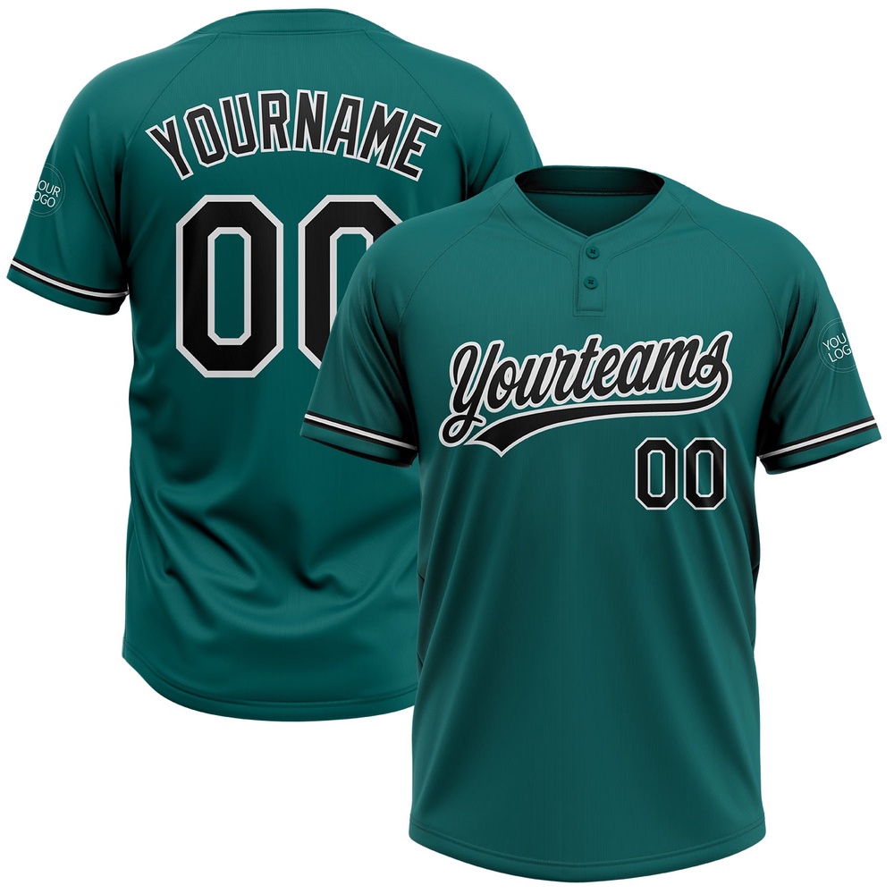 Teal Black White Two Button Unisex Softball Jersey, Custom Team Softball Jersey Teal Black White Two Button Unisex Softball Jersey, Custom Team Softball Jersey