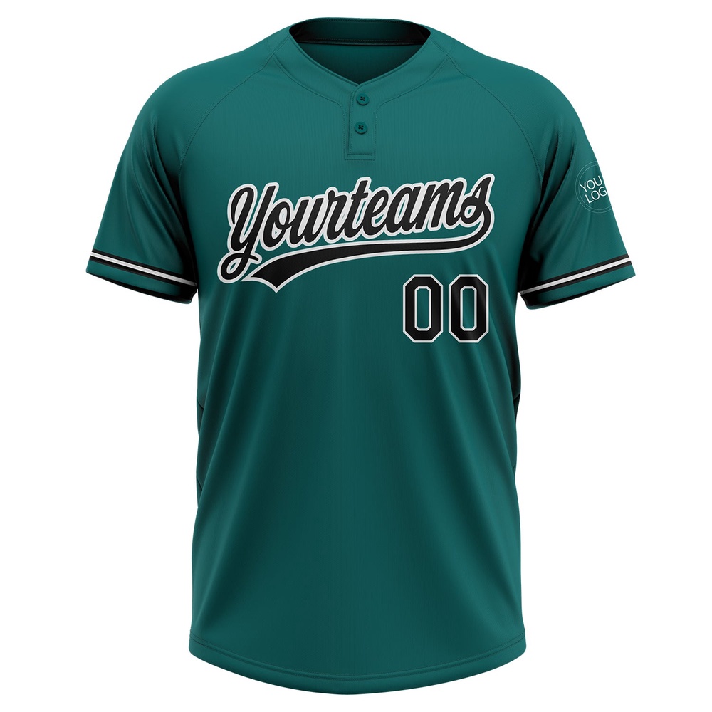 Teal Black White Two Button Unisex Softball Jersey, Custom Team Softball Jersey Teal Black White Two Button Unisex Softball Jersey, Custom Team Softball Jersey