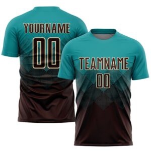 Teal Brown Cream Sublimation Soccer Uniform Jersey,…