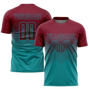 Teal Crimson Sublimation Soccer Uniform Jersey, Custom…