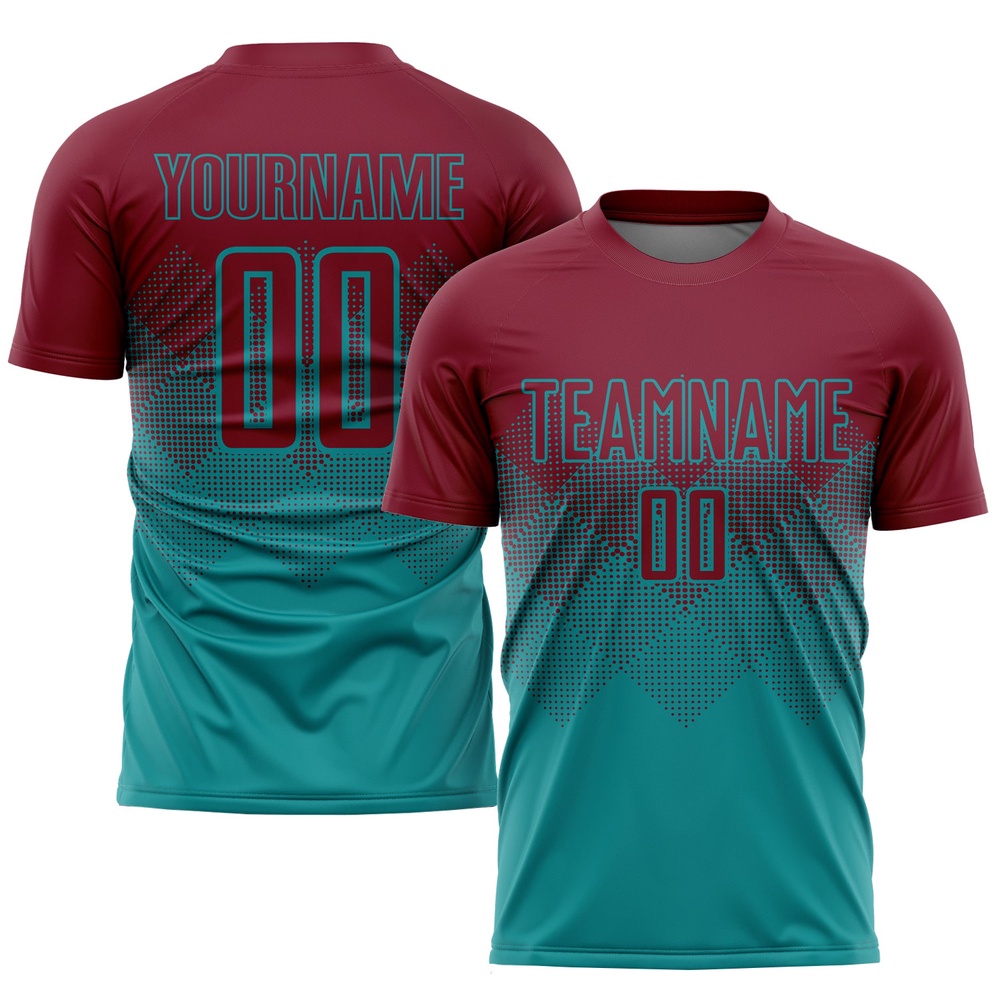 Teal Crimson Sublimation Soccer Uniform Jersey, Custom Team Soccer Jersey Shirt