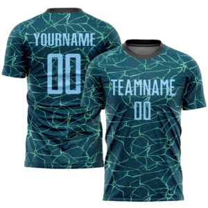 Teal Light Blue Black Sublimation Soccer Uniform…