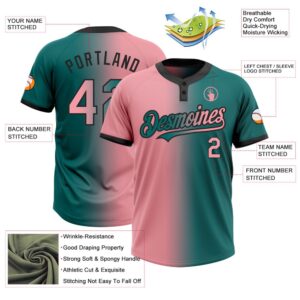 Teal Medium Pink Black Gradient Fashion Two Button Unisex Softball Jersey Custom Team Softball Jersey 3 y72hni.jpg