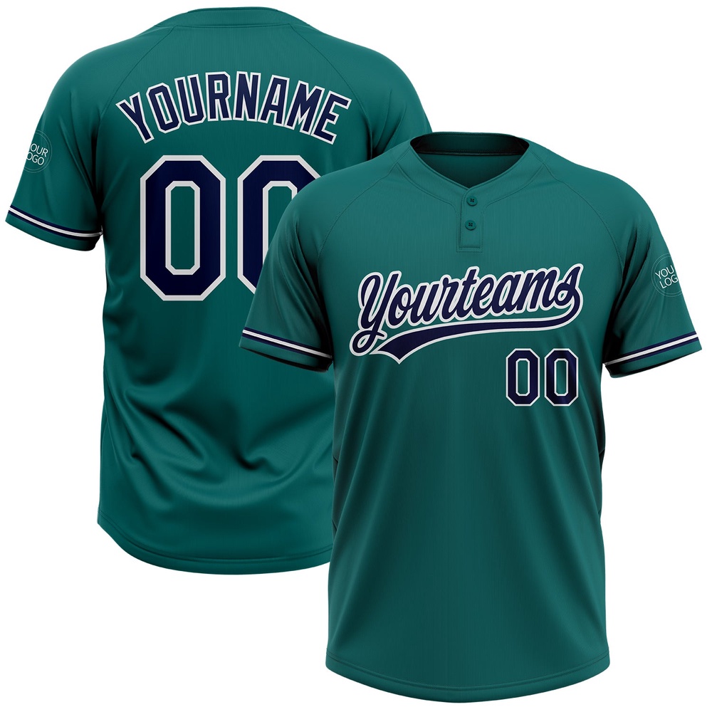 Teal Navy White Two Button Unisex Softball Jersey, Custom Team Softball Jersey Teal Navy White Two Button Unisex Softball Jersey, Custom Team Softball Jersey