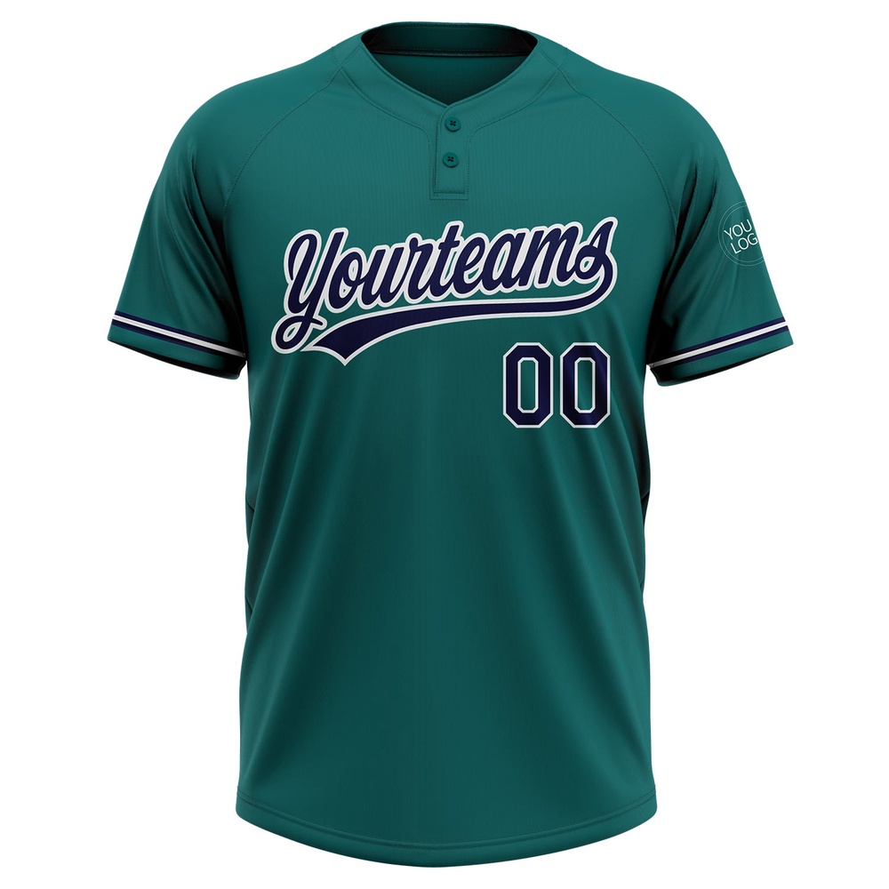 Teal Navy White Two Button Unisex Softball Jersey, Custom Team Softball Jersey Teal Navy White Two Button Unisex Softball Jersey, Custom Team Softball Jersey