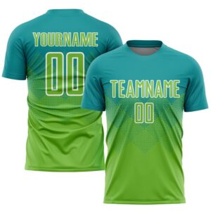 Teal Neon Green White Sublimation Soccer Uniform…