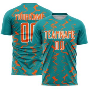 Teal Orange White Abstract Lines Sublimation Soccer…