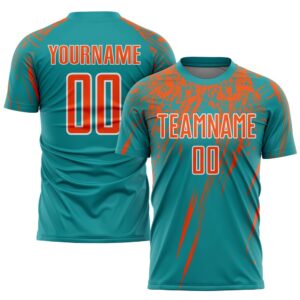 Teal Orange White Sublimation Soccer Uniform Jersey,…