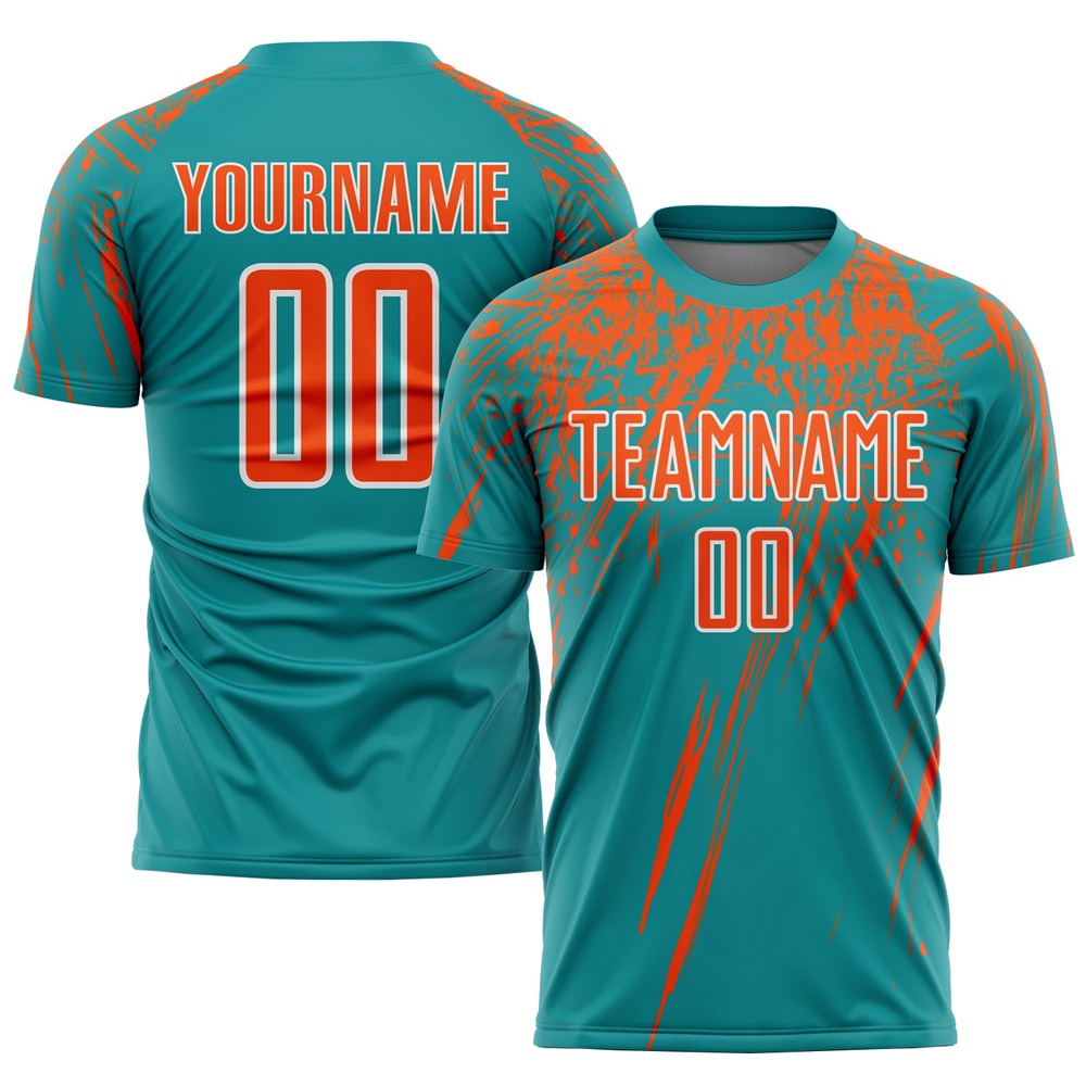 Teal Orange White Sublimation Soccer Uniform Jersey, Custom Team Soccer Jersey Shirt
