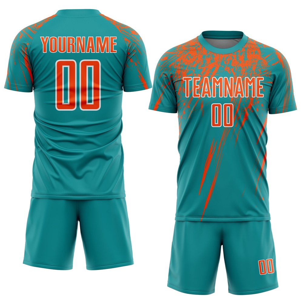 Teal Orange White Sublimation Soccer Uniform Jersey, Custom Team Soccer Jersey Shirt