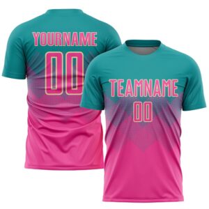 Teal Pink Cream Sublimation Soccer Uniform Jersey,…