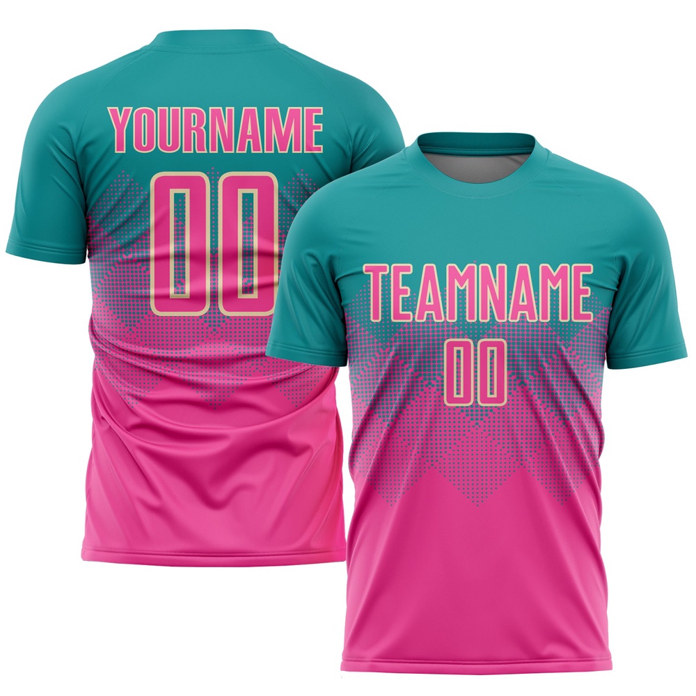 Teal Pink Cream Sublimation Soccer Uniform Jersey, Custom Team Soccer Jersey Shirt