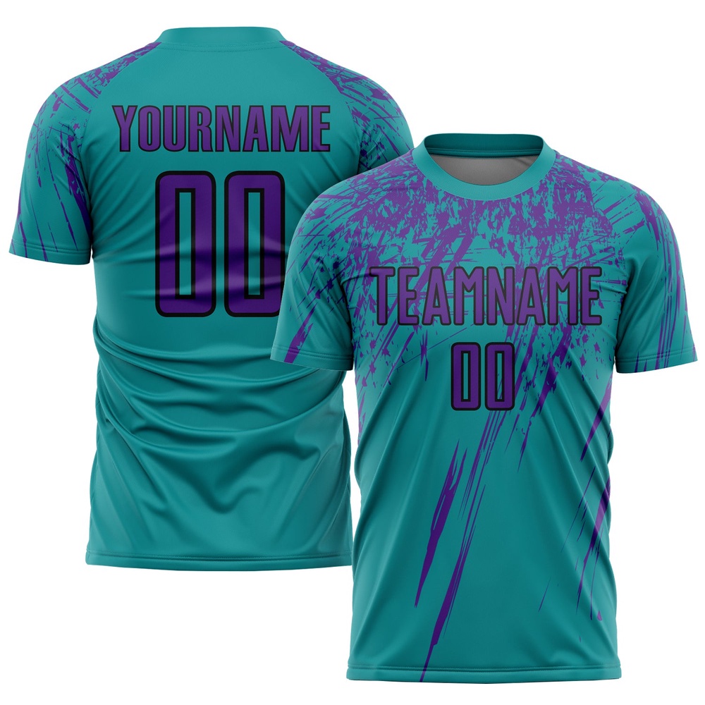 Teal Purple Black Sublimation Soccer Uniform Jersey, Custom Team Soccer Jersey Shirt Teal Purple Black Sublimation Soccer Uniform Jersey, Custom Team Soccer Jersey Shirt