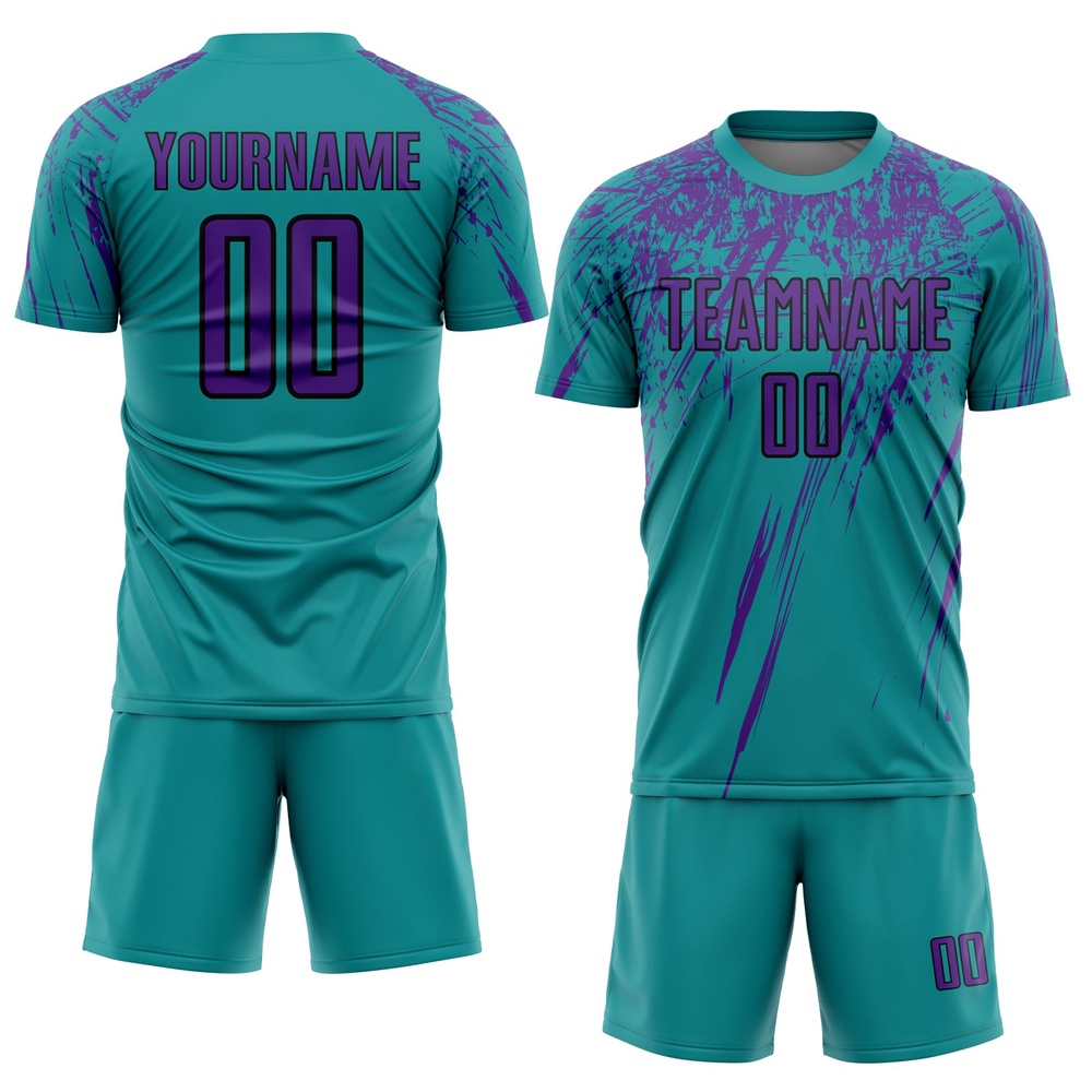 Teal Purple Black Sublimation Soccer Uniform Jersey, Custom Team Soccer Jersey Shirt Teal Purple Black Sublimation Soccer Uniform Jersey, Custom Team Soccer Jersey Shirt