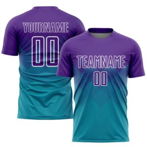 Teal Purple White Sublimation Soccer Uniform Jersey,…