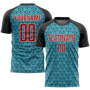 Teal Red Black Sublimation Soccer Uniform Jersey,…