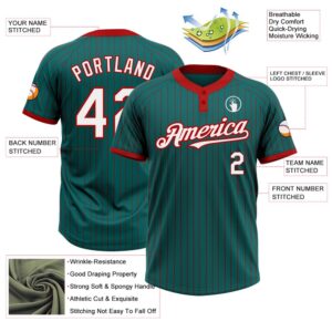 Teal Red Pinstripe White Two Button Unisex Softball Jersey Custom Team Softball Jersey 3 r8jtml.jpg