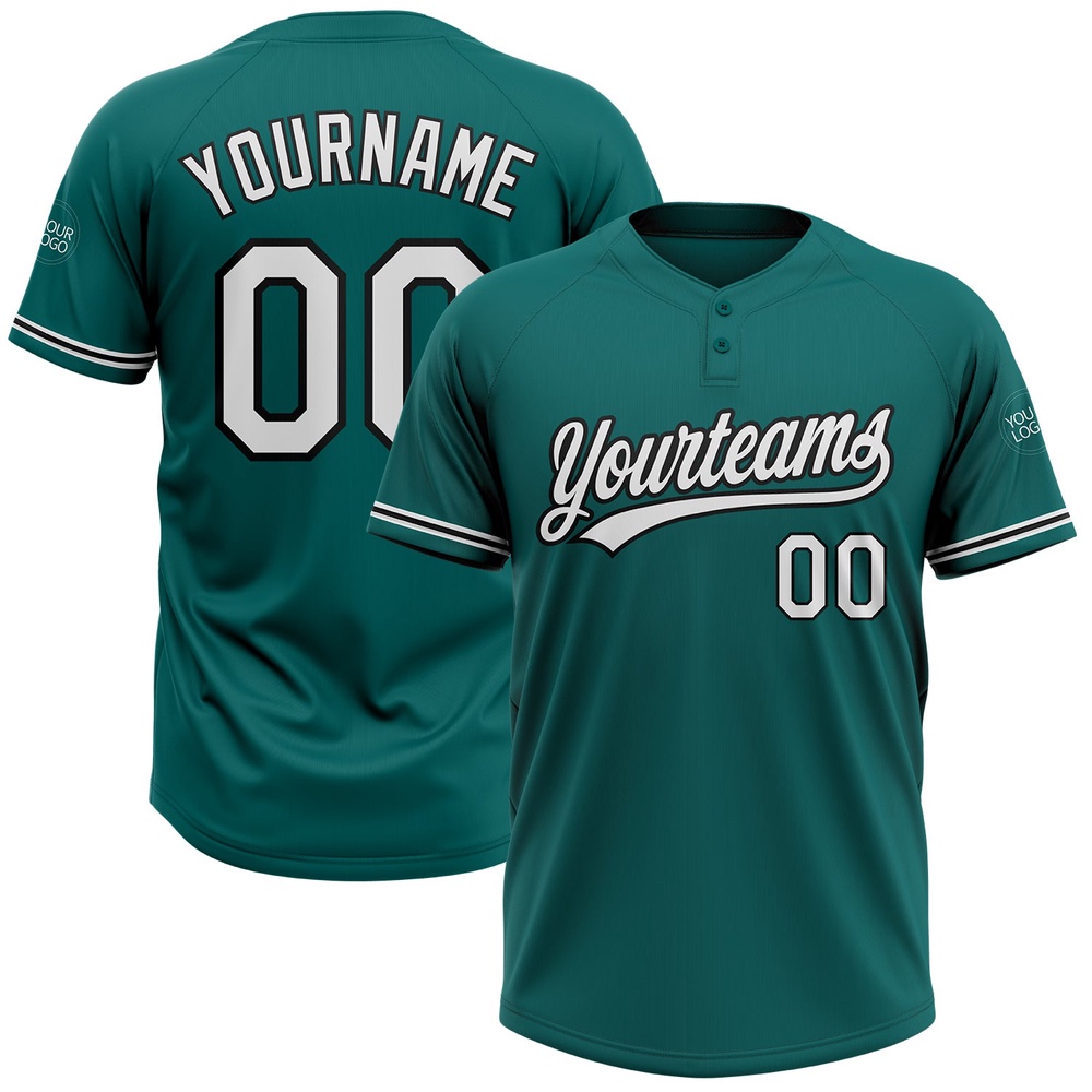 Teal White Black Two Button Unisex Softball Jersey, Custom Team Softball Jersey Teal White Black Two Button Unisex Softball Jersey, Custom Team Softball Jersey