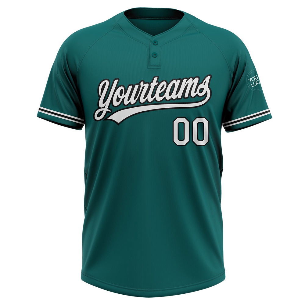 Teal White Black Two Button Unisex Softball Jersey, Custom Team Softball Jersey Teal White Black Two Button Unisex Softball Jersey, Custom Team Softball Jersey