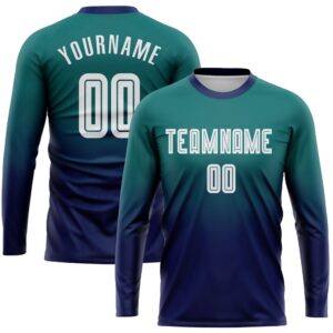 Teal White Navy Sublimation Long Sleeve Fade…