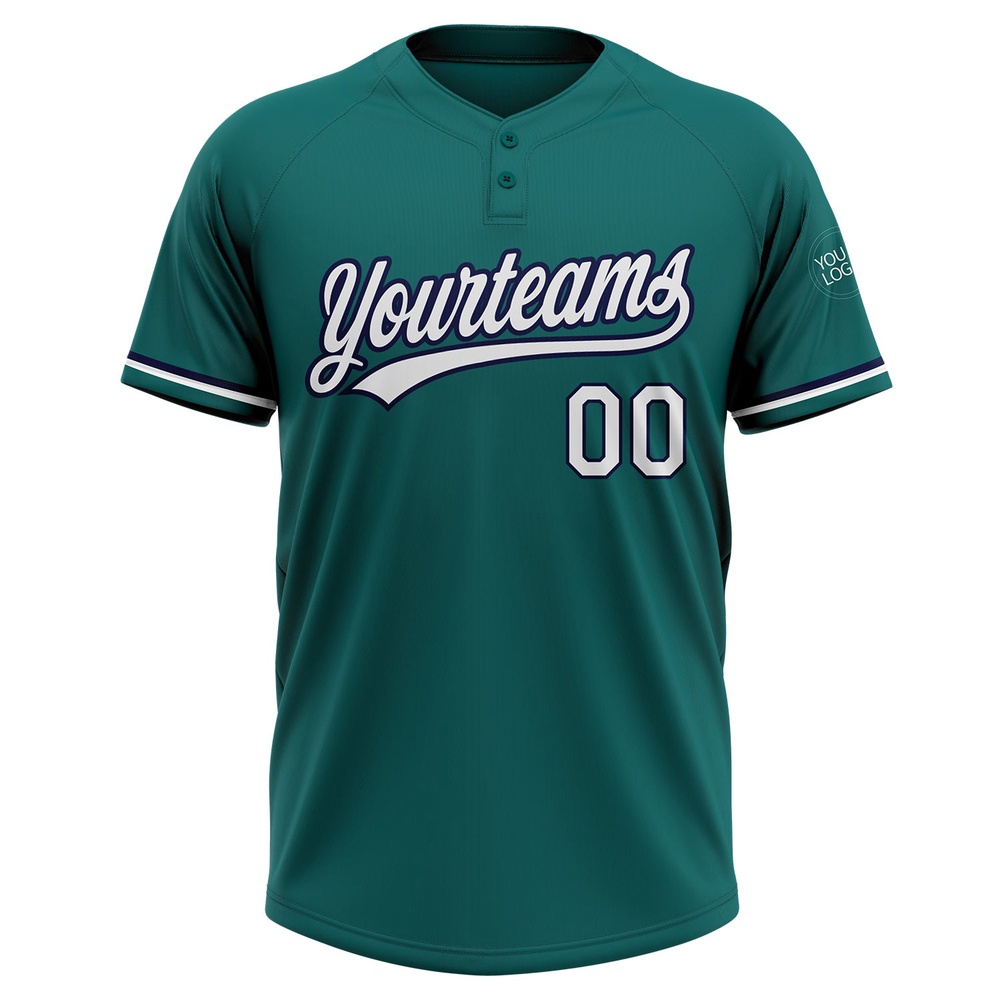 Teal White Navy Two Button Unisex Softball Jersey, Custom Team Softball Jersey Teal White Navy Two Button Unisex Softball Jersey, Custom Team Softball Jersey