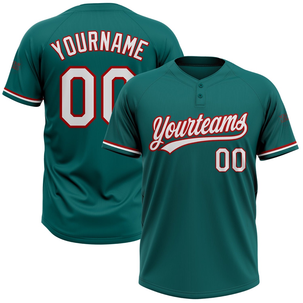 Teal White Red Two Button Unisex Softball Jersey, Custom Team Softball Jersey Teal White Red Two Button Unisex Softball Jersey, Custom Team Softball Jersey