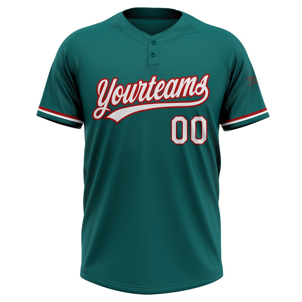 Teal White Red Two Button Unisex Softball Jersey, Custom Team Softball Jersey Teal White Red Two Button Unisex Softball Jersey, Custom Team Softball Jersey