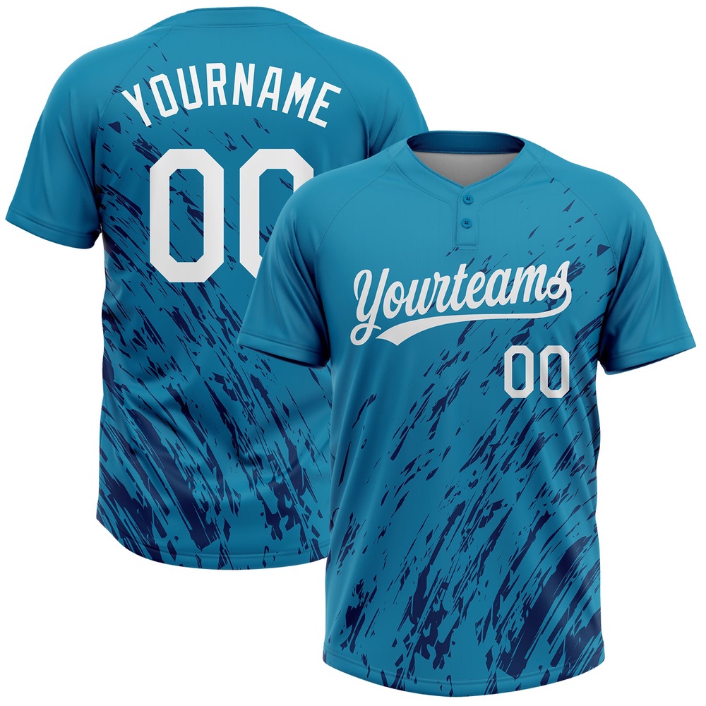Teal White Royal 3D Pattern Two Button Unisex Softball Jersey, Custom Team Softball Jersey Teal White Royal 3D Pattern Two Button Unisex Softball Jersey, Custom Team Softball Jersey