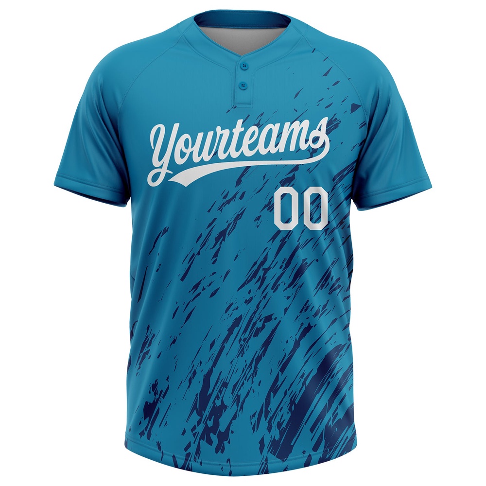 Teal White Royal 3D Pattern Two Button Unisex Softball Jersey, Custom Team Softball Jersey Teal White Royal 3D Pattern Two Button Unisex Softball Jersey, Custom Team Softball Jersey