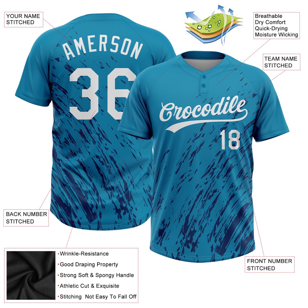 Teal White Royal 3D Pattern Two Button Unisex Softball Jersey, Custom Team Softball Jersey Teal White Royal 3D Pattern Two Button Unisex Softball Jersey, Custom Team Softball Jersey