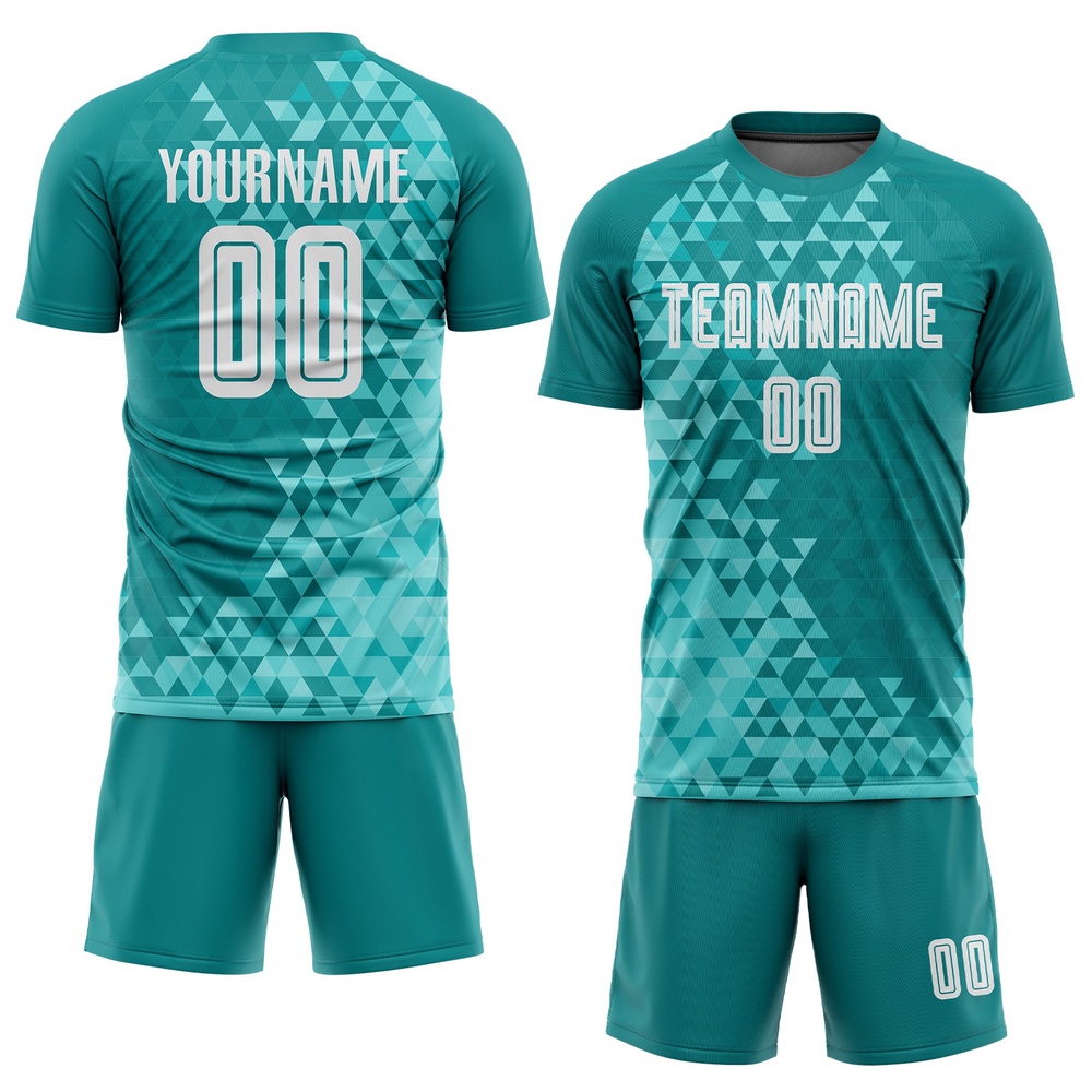 Teal White Third Sublimation Soccer Uniform Jersey, Custom Team Soccer Jersey Shirt