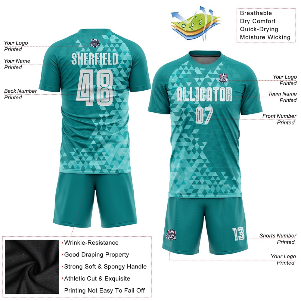 Teal White Third Sublimation Soccer Uniform Jersey, Custom Team Soccer Jersey Shirt