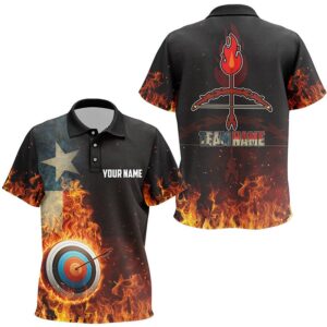 Texas Flag Flaming Target Archery Polo Shirts,…