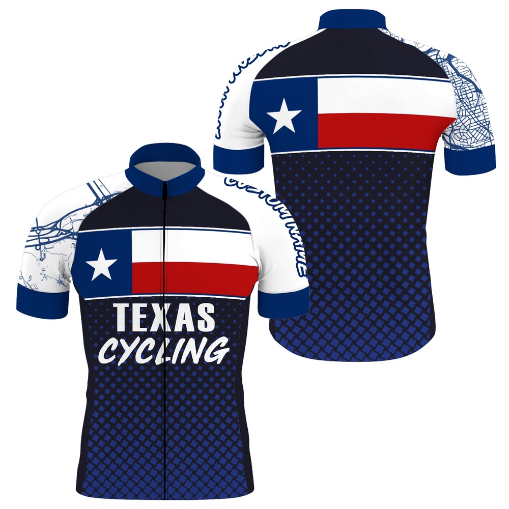 Texas Flag Men’s Cycling Jersey With Full Zipper 3 Rear Pockets Bicycle Clothes, Custom Mono Cycling Jersey