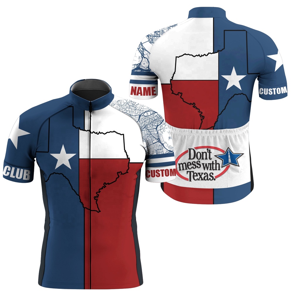 Texas Flag Men’s Cycling Jerseybike Shirt With Full Zipper 3 Rear Pockets Cycle Gear, Custom Mono Cycling Jersey