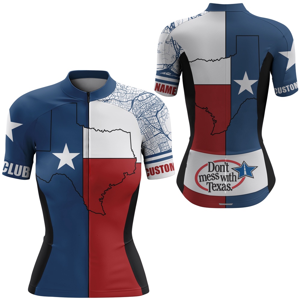Texas Flag WoMen’s Cycling Jerseybike Shirt With Full Zipper 3 Rear Pockets Cycle Gear, Custom Mono Cycling Jersey