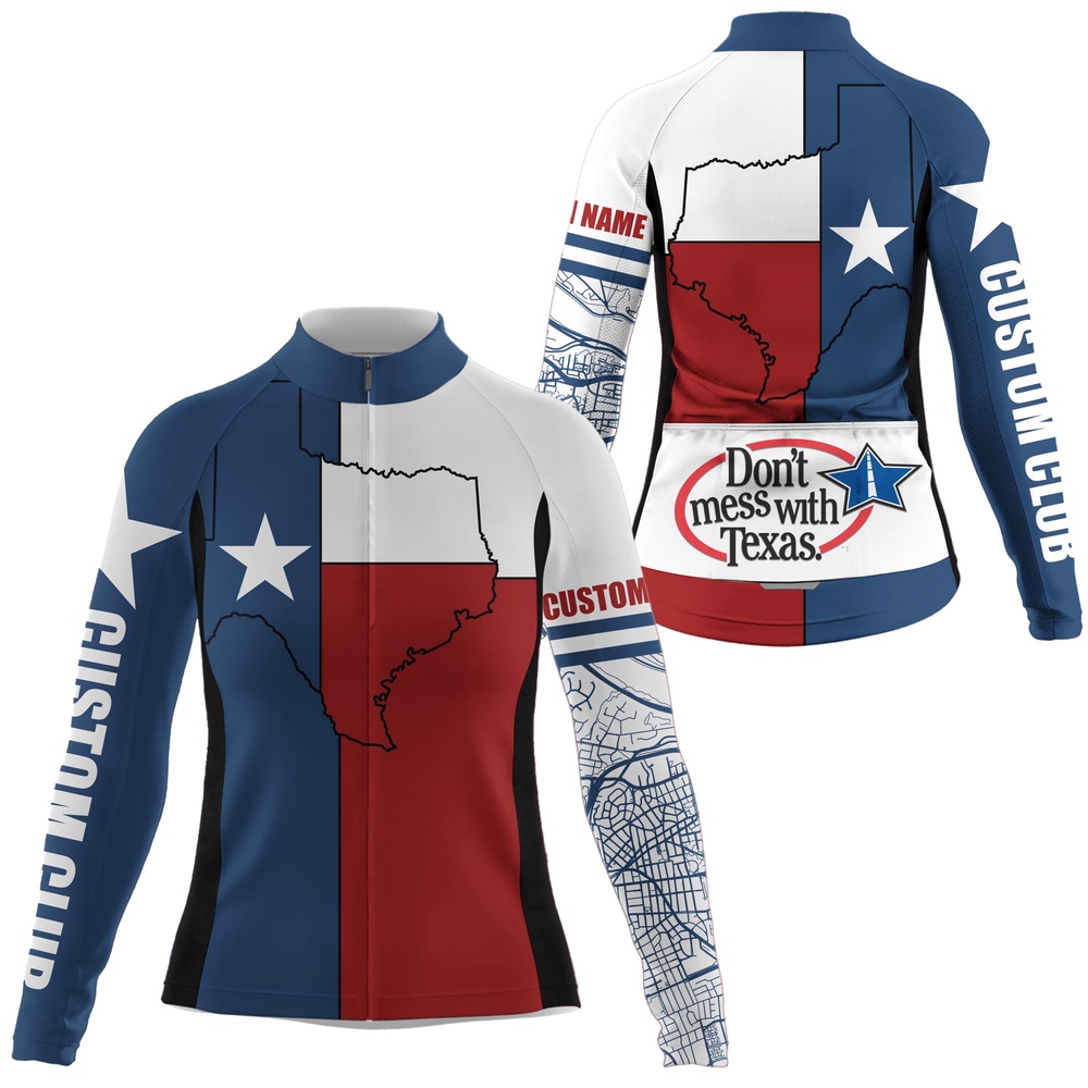 Texas Flag WoMen’s Cycling Jerseybike Shirt With Full Zipper 3 Rear Pockets Cycle Gear, Custom Mono Cycling Jersey