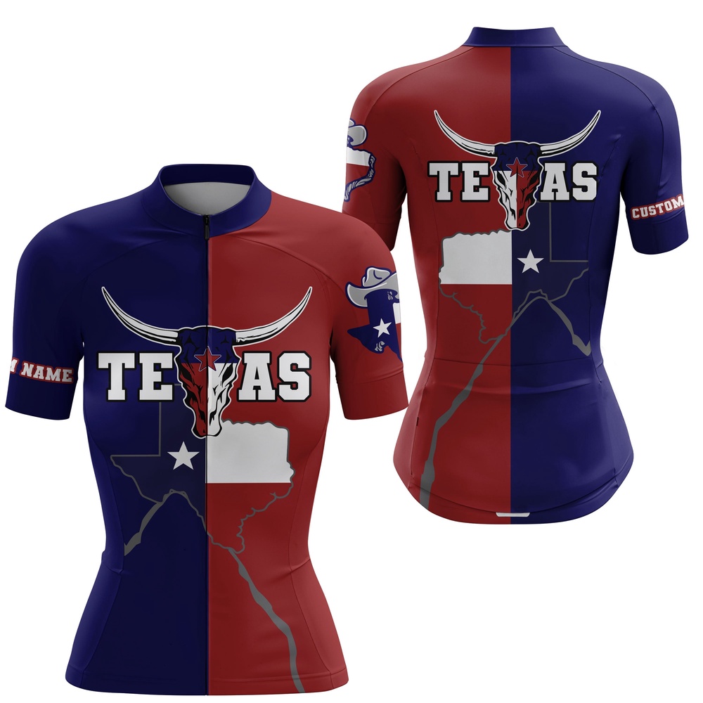 Texas Longhorn WoMen’s Cycling Jersey Bicycle Gear With 3 Pockets Full Zip Clothes, Custom Mono Cycling Jersey
