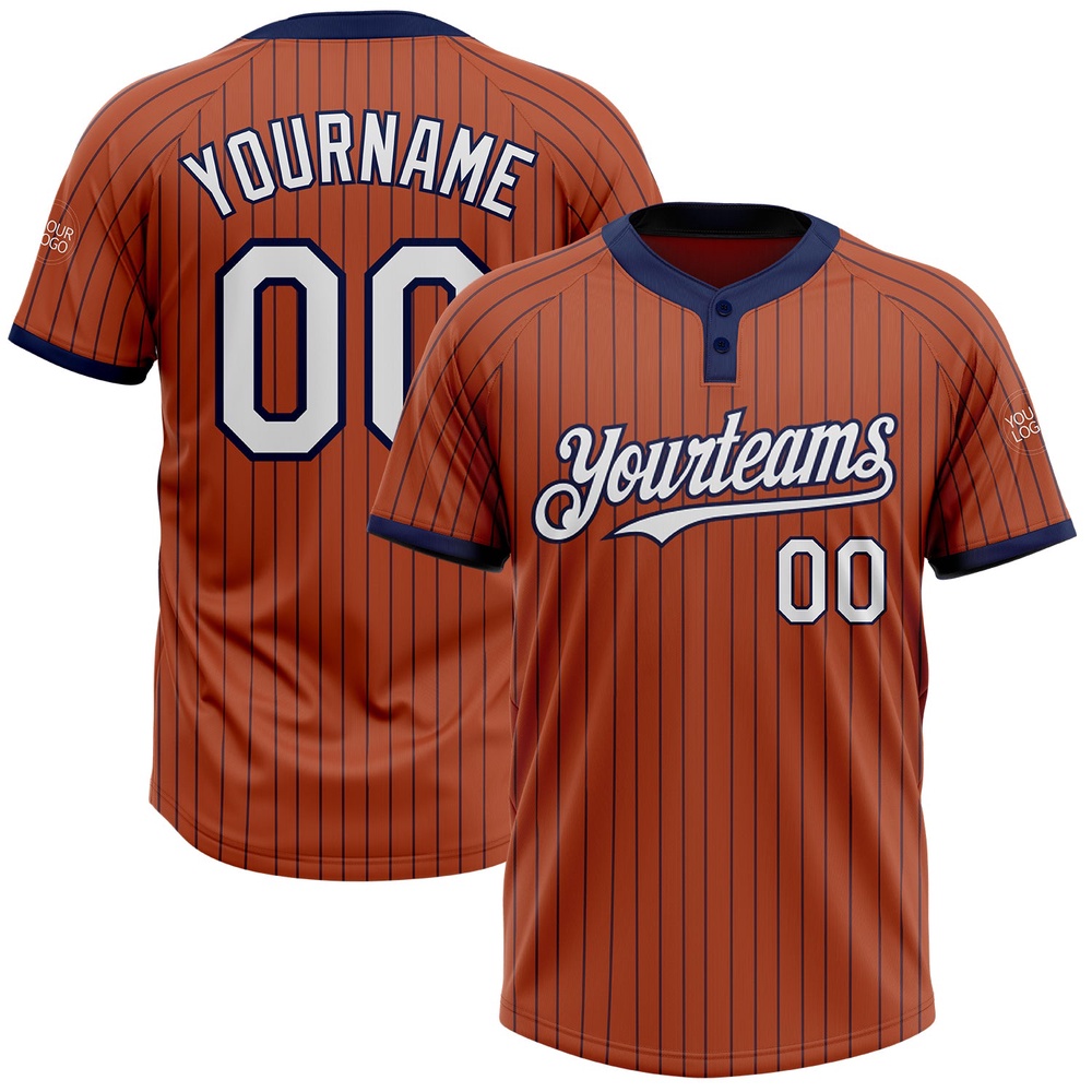 Texas Orange Navy Pinstripe White Two Button Unisex Softball Jersey, Custom Team Softball Jersey Texas Orange Navy Pinstripe White Two Button Unisex Softball Jersey, Custom Team Softball Jersey