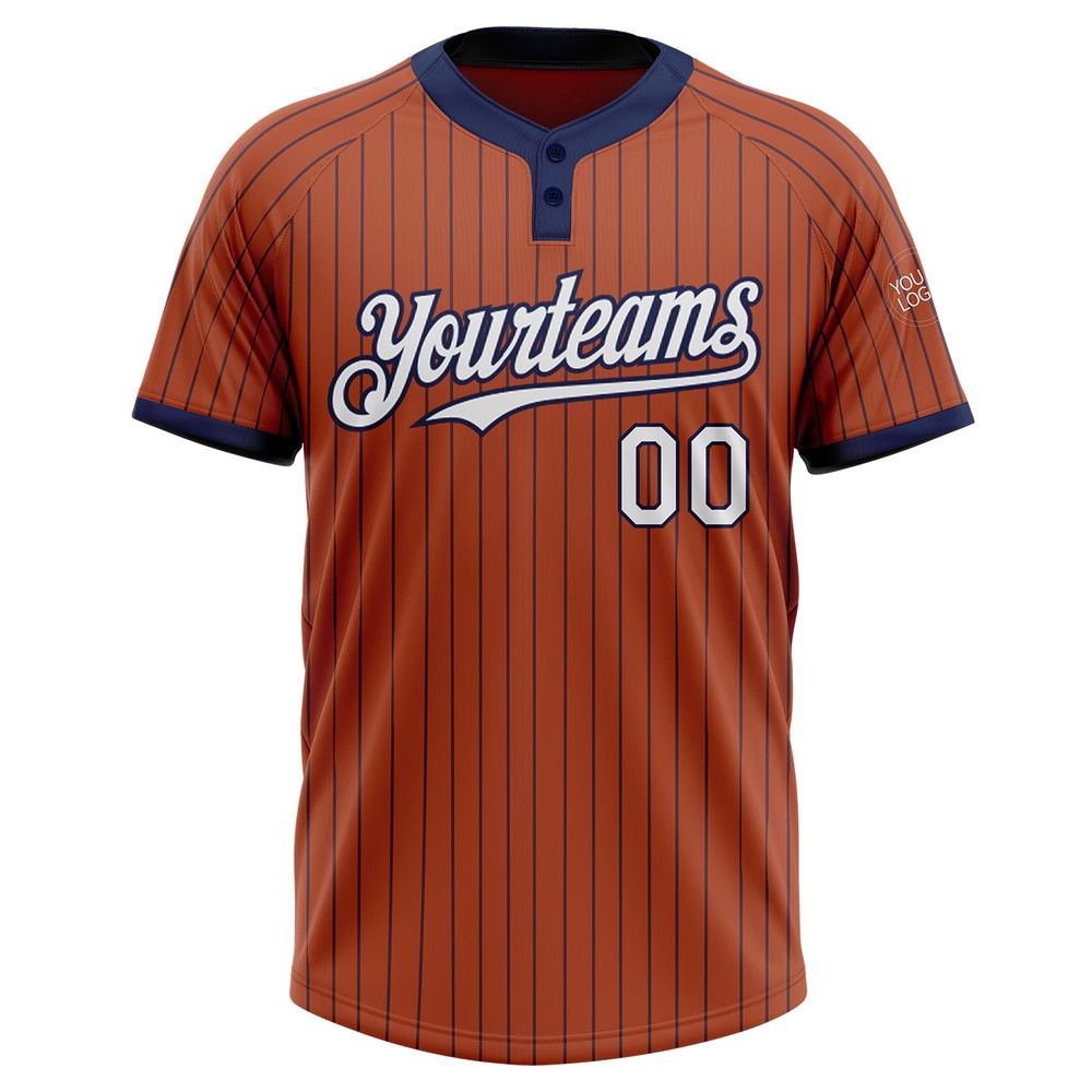 Texas Orange Navy Pinstripe White Two Button Unisex Softball Jersey, Custom Team Softball Jersey Texas Orange Navy Pinstripe White Two Button Unisex Softball Jersey, Custom Team Softball Jersey